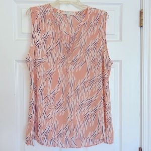 V-neck Summer Blouse Top Office Work Pink Print Women’s